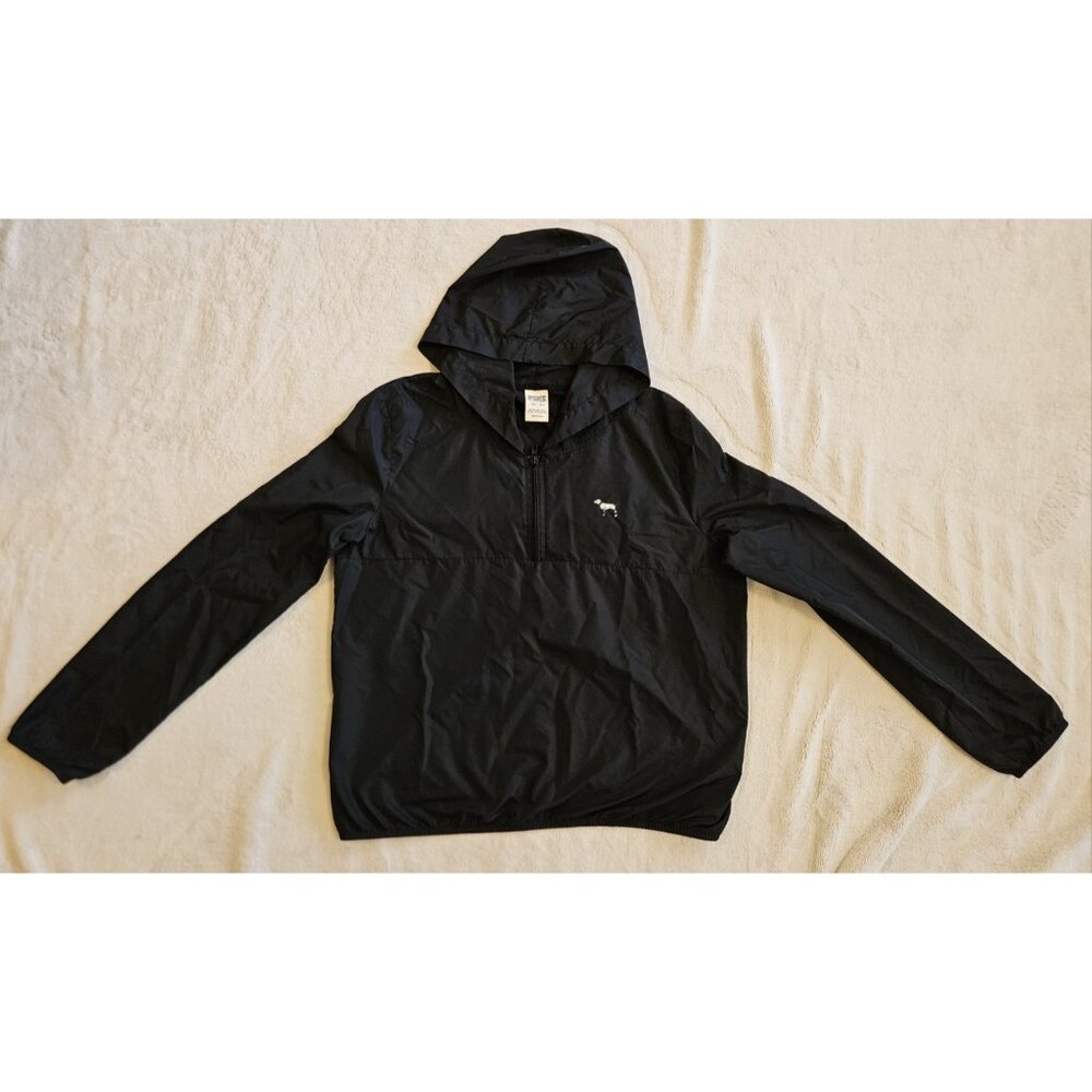 Victorias Secret PINK Black Light Windbreaker Rain Jacket Hooded Zip Size M - L
